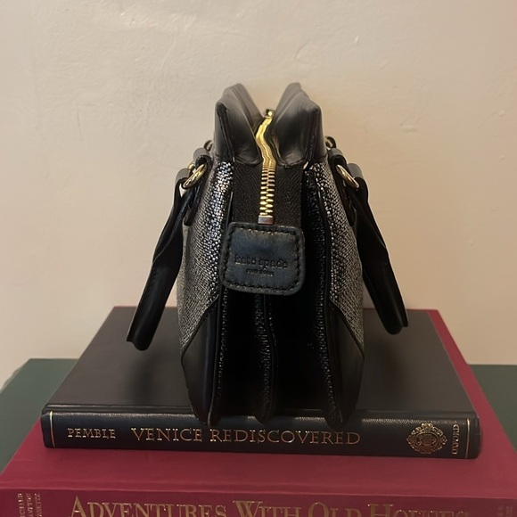 Kate Spade Black Leather and Silver Metallic Accordion Style Handbag RARE - Picture 2 of 16